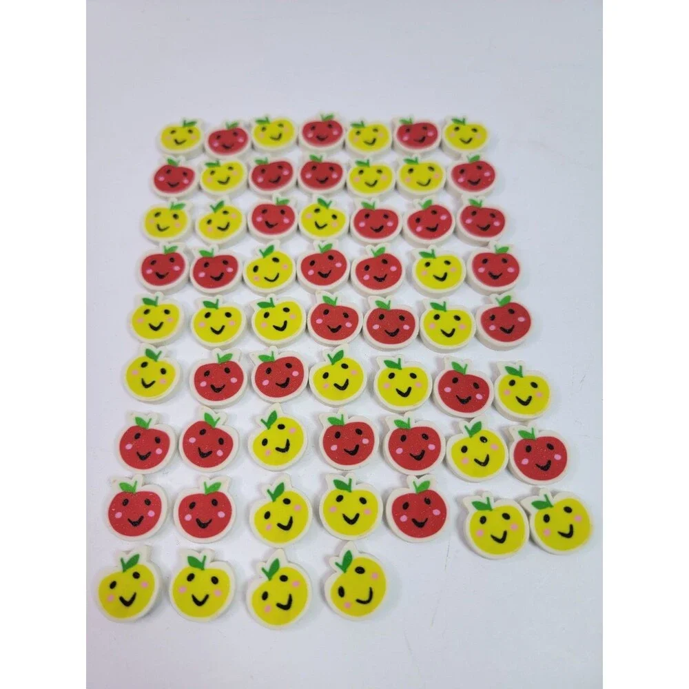 Lot of 60 Mini Fruit Erasers Smiley Apple Lemon Kawaii Teacher School Party...
